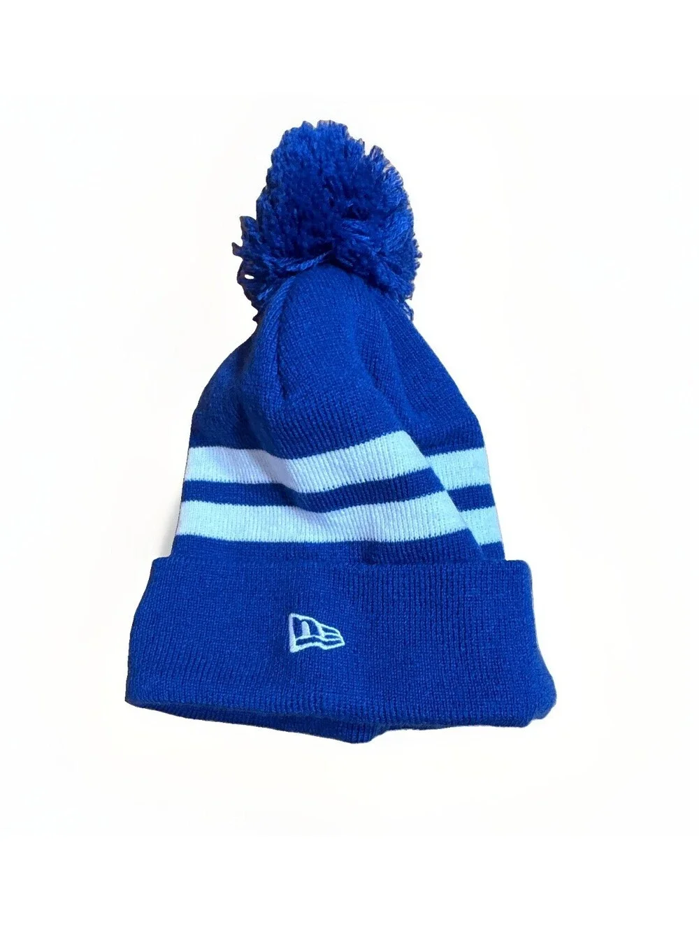 New Era MLB New York Mets Striped Pom Beanie Hat Blue/White/Orange OSFM